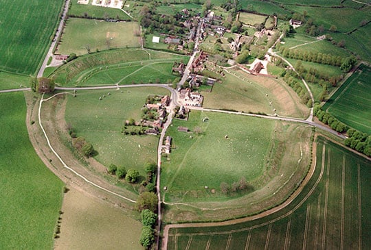 Aerial view of Avebury circle and village Aerial view of Avebury circle and village